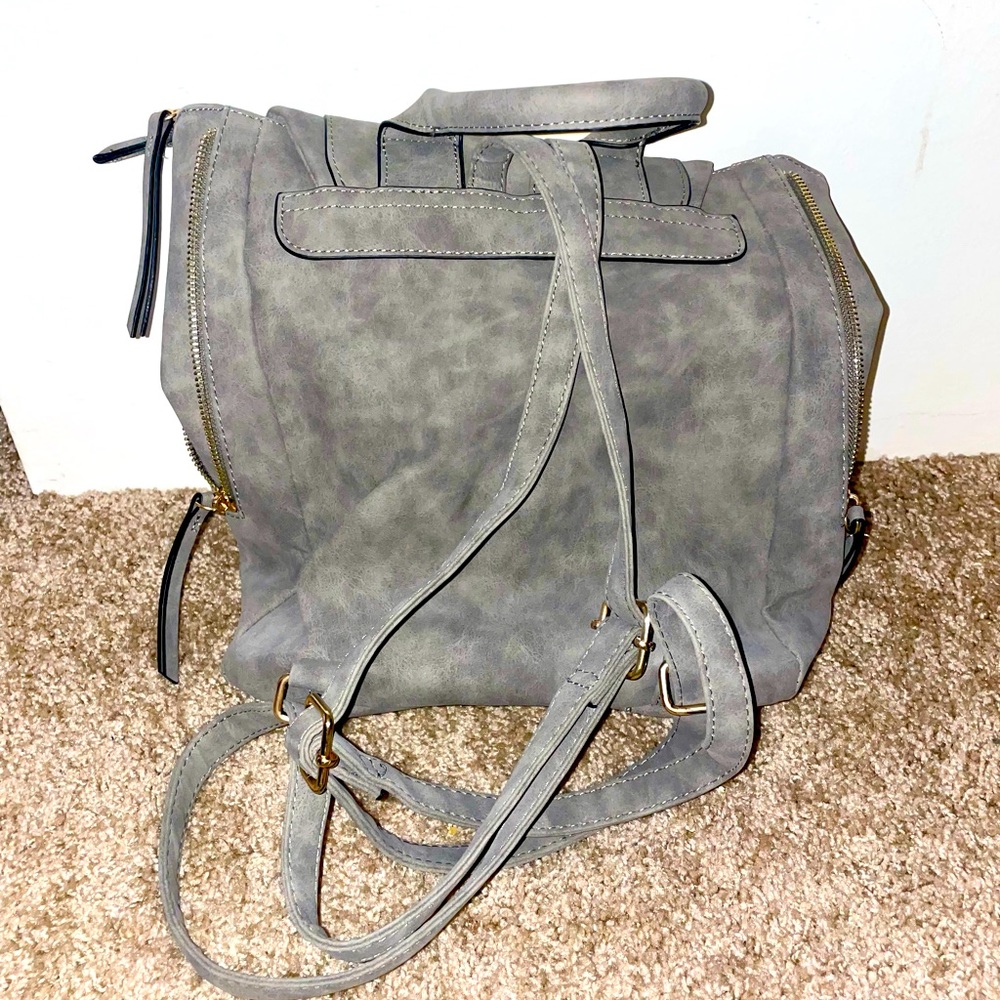 Small grey suede backpack purse